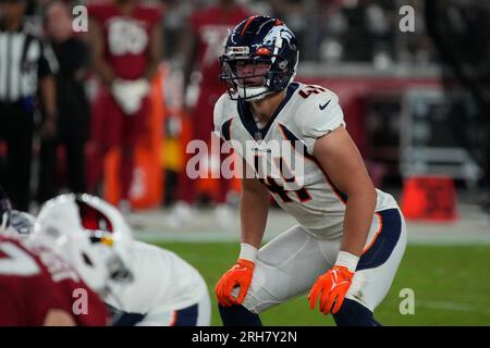 Denver Broncos linebacker Drew Sanders (41) makes an interceptionagainst  the Los Angeles Rams of an NFL football game Saturday, Aug 26, 2023, in  Denver. (AP Photo/Bart Young Stock Photo - Alamy