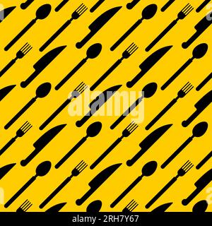 Knife and fork and spoon pattern seamless, kitchen utensils background. Dishes texture Stock Vector