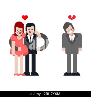 Changing wife. girl betrayed. Woman traitor with knife. Concept of sticking a knife in husband's back. Stock Vector