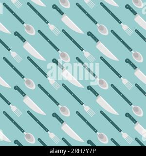 Knife and fork and spoon pattern seamless, kitchen utensils background. Dishes texture Stock Vector