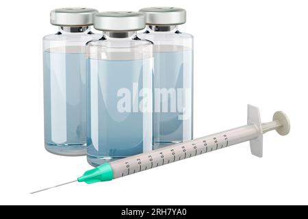 Ampoules with drug and syringe, 3D rendering isolated on white background Stock Photo