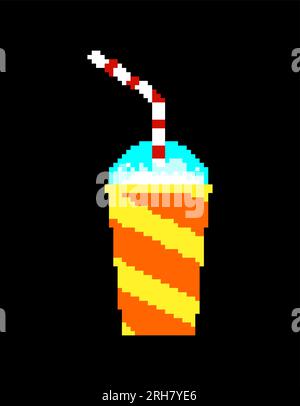 Slurpee Soda in glass with straw isolated pixel art 8 bit. Stock Vector