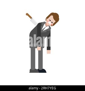 Man with knife in his back. Man who was betrayed with knife in his back. Concept of betrayal of a loved one Stock Vector