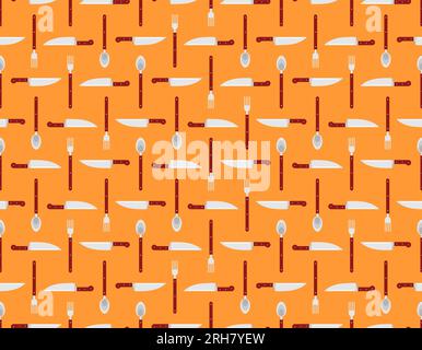 Knife and fork and spoon pattern seamless, kitchen utensils background. Dishes texture Stock Vector