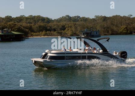 Pontoon Boat, Noosa River, Queensland, Australia. Stock Photo