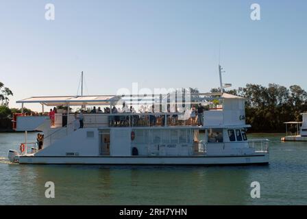 Pontoon Boat, Noosa River, Queensland, Australia. Stock Photo