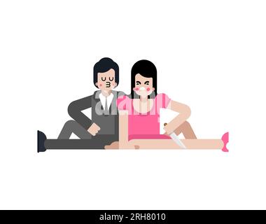 Changing wife. girl betrayed. Woman traitor with knife. Concept of sticking a knife in husband's back. Stock Vector