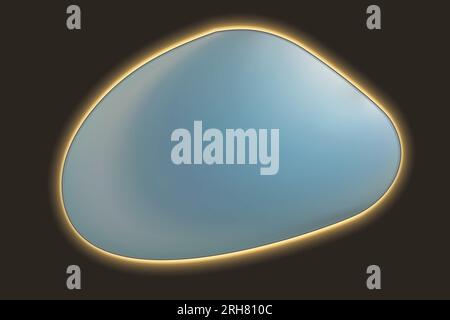 Irregular yellow backlit bathroom mirror against a dark wall. Modern piece of furniture with trend lighting. Vector illustration Stock Vector