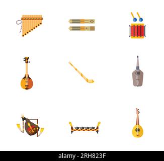 Folk musical instruments icon set Stock Vector