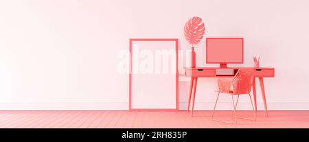 Mock up, modern pink office concept interior design 3D render Stock Photo