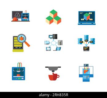 3d-printing and Data center icon set Stock Vector