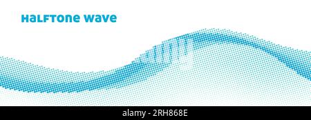 Abstract halftone wave by cerulean dots. Wide vector graphic pattern Stock Vector