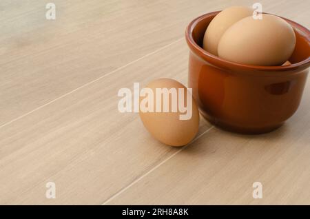 Brown chicken eggs, capturing the essence of the farm, ready to enjoy with your meal. Stock Photo