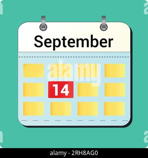 calendar vector drawing, date September 14 on the page Stock Vector