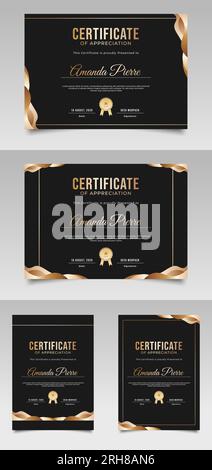 Luxury Certificate Templates with Elegant Black and Gold Design Stock Vector