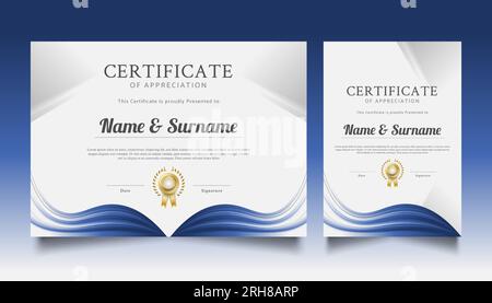 Modern Certificate Template with White and Blue Wave Stock Vector