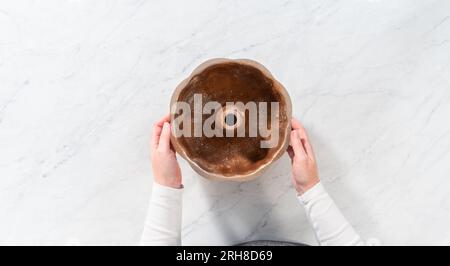 Gingerbread bundt cake with caramel filling Stock Photo