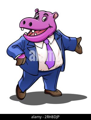 illustration of a cute hippo businessman on isolated white background Stock Photo
