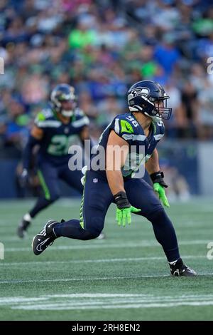 Seattle Seahawks linebacker Levi Bell (98) runs down the field during an  NFL pre-season football game against the Minnesota Vikings, Thursday, Aug.  10, 2023 in Seattle. (AP Photo/Ben VanHouten Stock Photo - Alamy