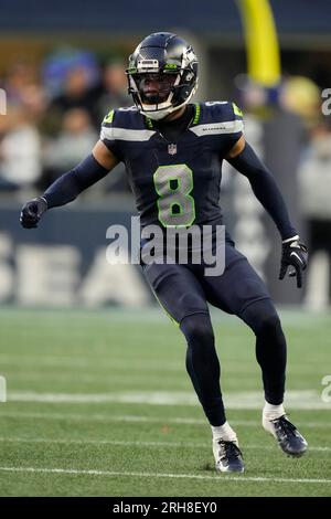 Seattle Seahawks cornerback Coby Bryant holds a football during warmups  before the NFL football team's mock game, Friday, Aug. 4, 2023, in Seattle.  (AP Photo/Lindsey Wasson Stock Photo - Alamy