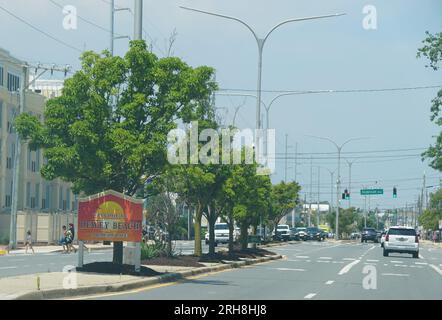 Dewey Beach, Delaware, U.S.A - July 8, 2023 - The road and official welcome sign into the town on Route 1 Stock Photo