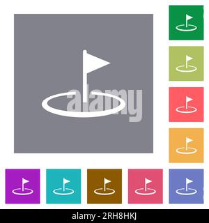 Golf flag flat icons on simple color square backgrounds Stock Vector