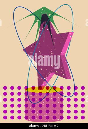 Colorful geometric shapes. Object in trendy riso graph design. Geometry elements abstract risograph print texture style. Stock Vector