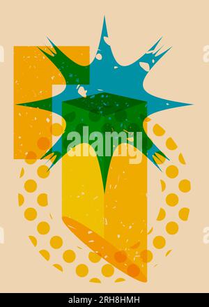 Colorful geometric shapes. Object in trendy riso graph design. Geometry elements abstract risograph print texture style. Stock Vector