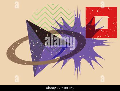 Colorful geometric shapes. Object in trendy riso graph design. Geometry elements abstract risograph print texture style. Stock Vector