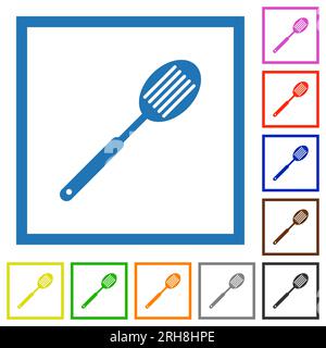Kitchen spatula flat color icons in square frames on white background Stock Vector