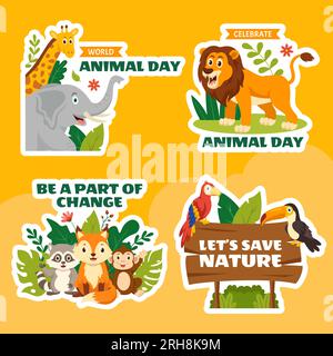 World Animal Day Label Flat Cartoon Hand Drawn Templates Background Illustration Stock Vector