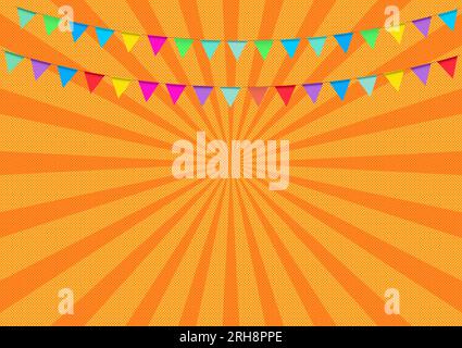 party bunting flags with Orange Sunburst Background, Vector Illustration Stock Vector