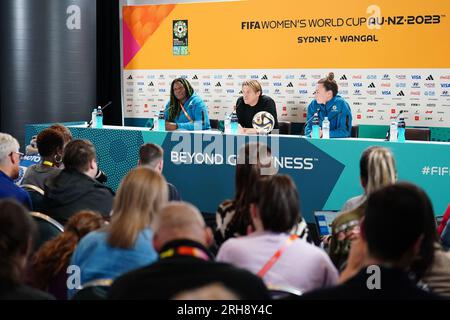 * Image reissued adding surname* Australia's Mackenzie Arnold and Head Coach Tony Gustavsson speaks during a press conference at Stadium Australia, Sydney. Picture date: Tuesday August 15, 2023. Stock Photo