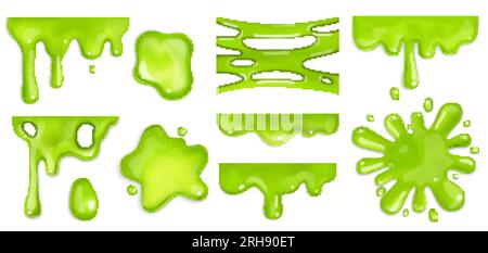 Realistic green slime splatters on white background isolated vector illustration Stock Vector