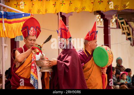 India, Ladakh, Leh Valley, Sakti, Takthok, Tak tok, Nying-ma-pa, Red Hat sect monastery, Tsechu, tantric ritual to open festival Stock Photo