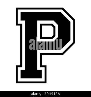 P letter college sports jersey font on white background. Isolated illustration. Stock Photo