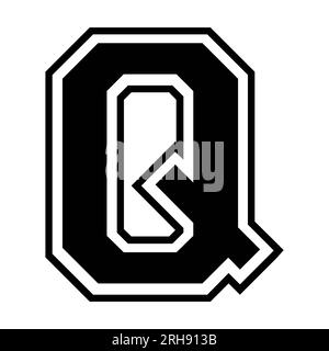 Q letter college sports jersey font on white background. Isolated illustration. Stock Photo