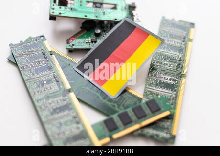 Semiconductor printed circuit board. Concept: German semiconductor industry. Stock Photo
