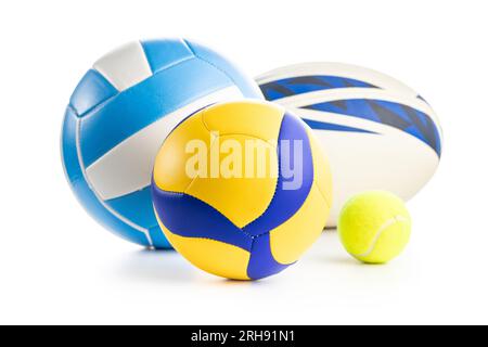 Volleyball, tennis and rugby balls isolated on the white background. Various sports balls. Stock Photo