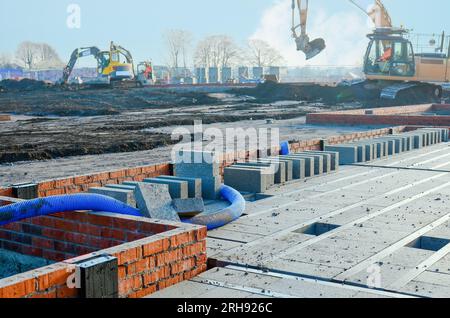 Building foundation for a new house on the construction site Stock Photo