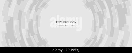Soft gray digital technology wide banner. Abstract circle interface vector background with grey hi-tech shape design elements. Vector illustration Stock Vector