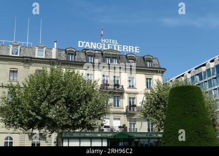 Geneva switzerland. August 13. 2023. Famous hotel d Angleterre