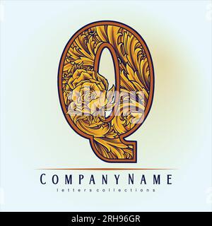 Luxurious Monogram initial Q with Floral Ornament vector illustrations for your work logo, merchandise t-shirt, stickers and label designs, poster, gr Stock Vector