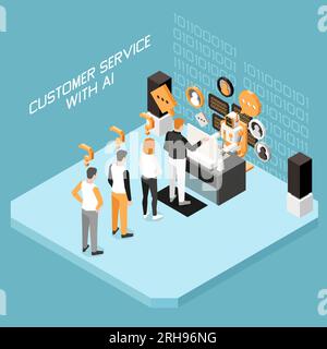 Marketing AI technologies isometric colored concept with customer service with ai headline vector illustration Stock Vector