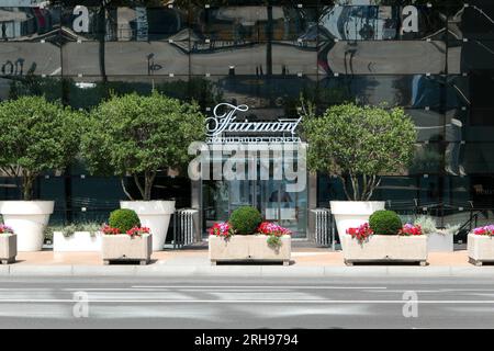 Geneva, switzerland. August 13. 2023. Famous Fairmont grand hotel Geneva. Luxury establishment located opposite Lake. Stock Photo