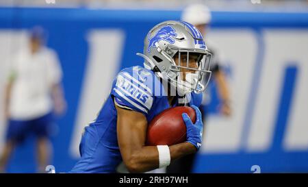 Detroit Lions wide receiver Dylan Drummond (83) reacts against the Detroit  Lions during an NFL pre-season football game, Saturday, Aug. 19, 2023, in  Detroit. (AP Photo/Rick Osentoski Stock Photo - Alamy