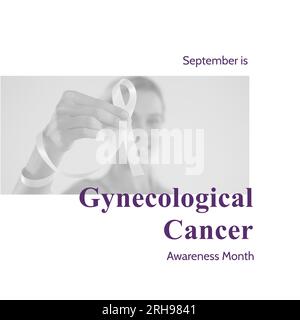 Composite of gynecological cancer awareness month over caucasian female doctor with ribbon Stock Photo