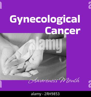 Composite of gynecological cancer awareness month over biracial woman holding ribbon Stock Photo