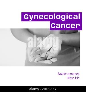 Composite of gynecological cancer awareness month over biracial woman holding ribbon Stock Photo