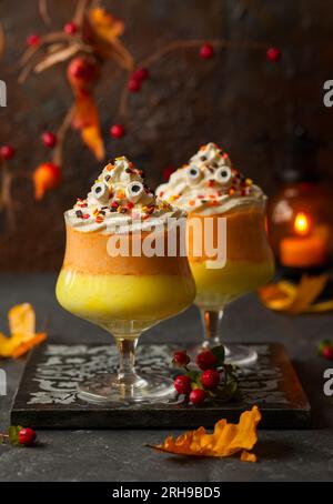 Candy corn parfait for Halloween Stock Photo